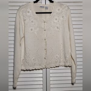 Styleworks Cream Pearl Beaded Cardigan